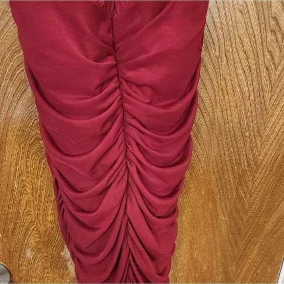 ASOS DESIGN Burgundy Bodycon Halter Mesh Ruched Midi Dress Stretch Women Size 8 - Picture 5 of 9